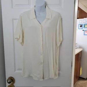 TR Bentley Womens Cream Short Sleeve Button Front V-Neck Blouse Size L Large ???